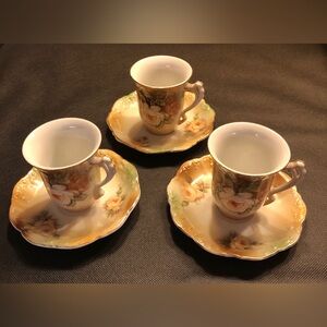 Floral Porcelain Tea Cup and Saucer Set - Cream and Gold
